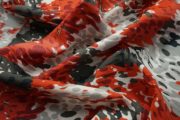 Sztuczny jedwab - czerwone i szare plamki